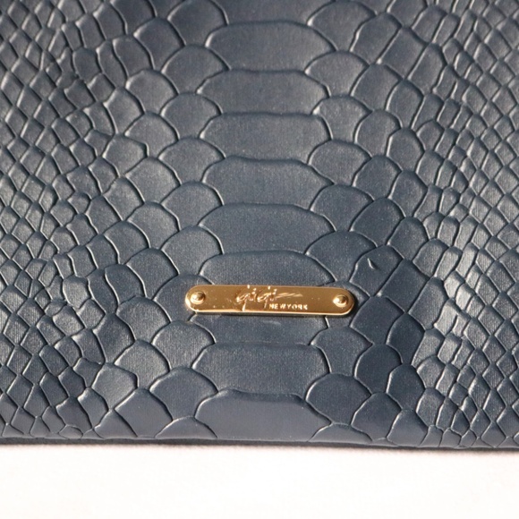Gigi New York Navy Leather Foldover Crossbody Shoulder Purse Clutch Python Snake - Picture 3 of 9